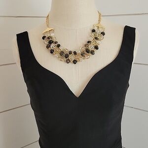 NWT Macy's Gold faceted clear and black beads multilevel necklace